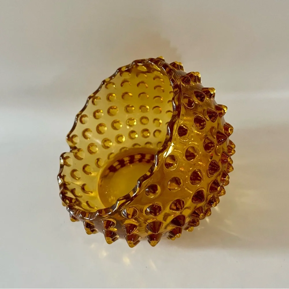 Fenton, Vintage, Hobnail Amber Glass Ball Orb Ashtray Half Dome Dish, Rare